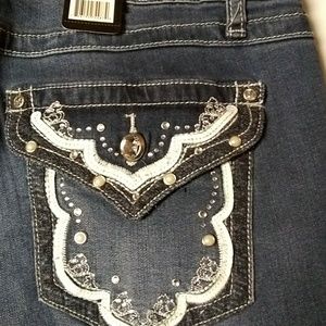 New Earl Jeans Faux Leather Bling Flap Pockets